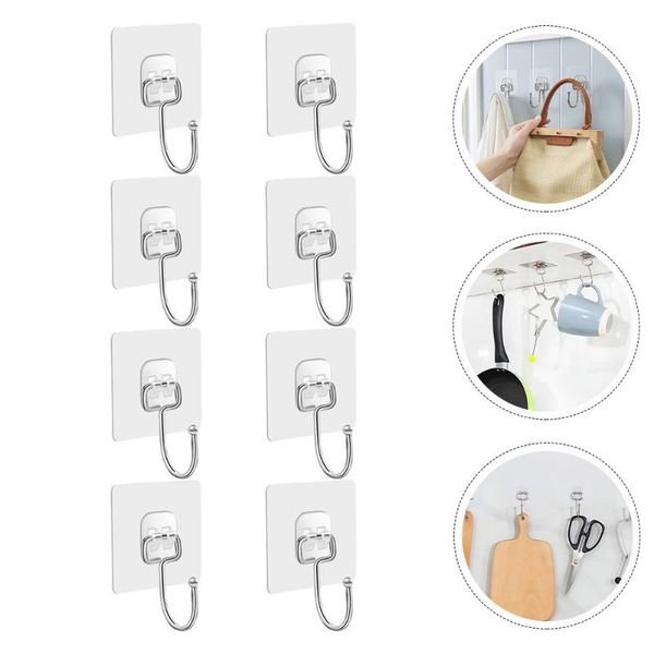 

8pcs wall-mounted sticky hooks practical door back clothes fishing
