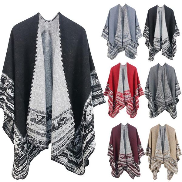 

scarves winter thick scarf oversize women cashmere ponchos capes fashion pashmina ladies shawl cape stoles warm travel blanket, Blue;gray