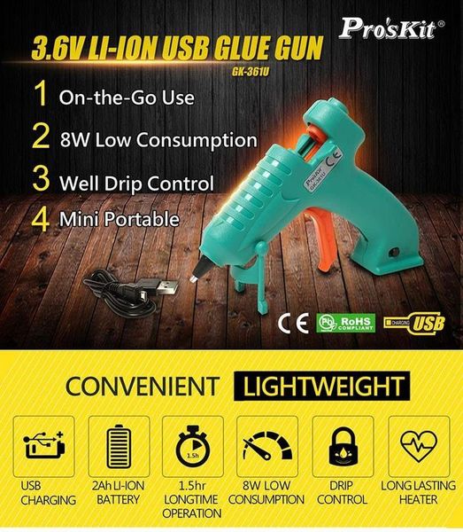 

glue guns proskit melt gun usb charging cordless wireless manual household stick gk-361u
