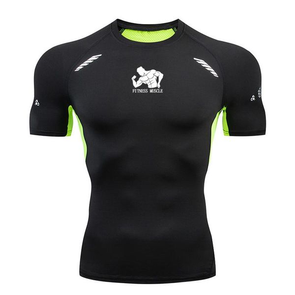 

men's running compression t-shirt quick-drying suit tight-fitting sportswear gym sports short-sleeved shirt breathable t-shirts, White;black