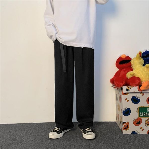 

spring and autumn solid color suit pants men korean fashion loose casual harajuku streetwear retro wide leg men's, Black