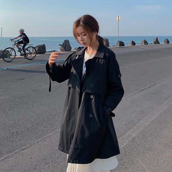 

women's wool & blends cmaz trench coat 2021 autumn small korean style wide, Black