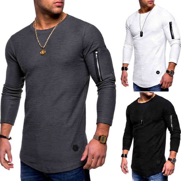 

new fashion mens sweater casual shirts hip hop jersey solid color round neck long sve arm zipper stitching pullovers, Black