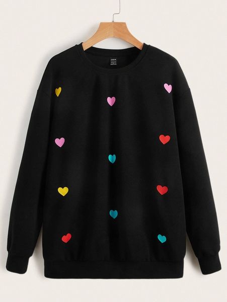 

drop shoulder heart print pullover e2bd#, White;black