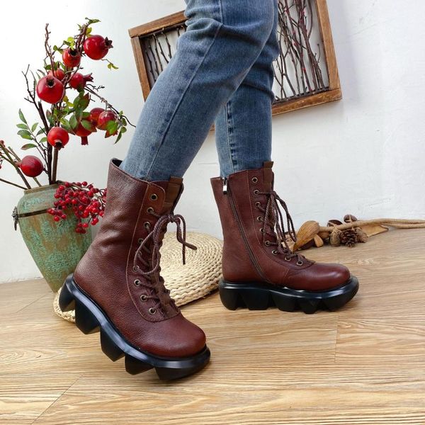 

boots careaymade-plush women genuine leather shoes winter warm zip wedges lace-up handmade leisure platform, Black