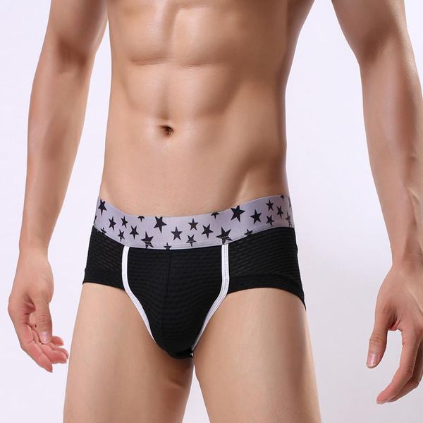 

underpants men's underwear briefs lace jacquard holes breathable, Black;white