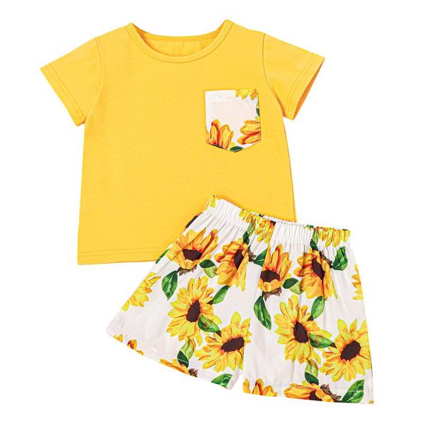 

clothing sets summer children kids girls set yellow t-shirt + skirt suits clothes, White