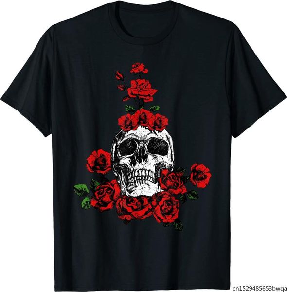 

men's t-shirts skull skulllover rose flowers plant love gift t-shirt, White;black
