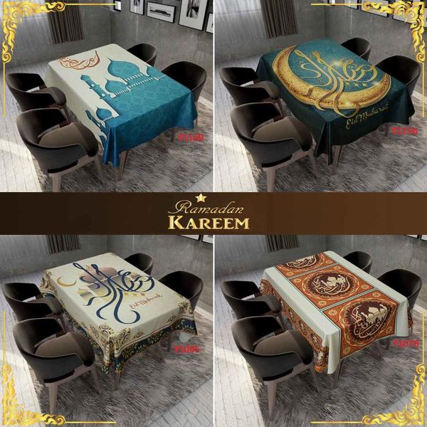

muslim ramadan tablecloth waterproof and stain proof eid printing table cover home kitchen decoration 150x150/180x140cm cloth