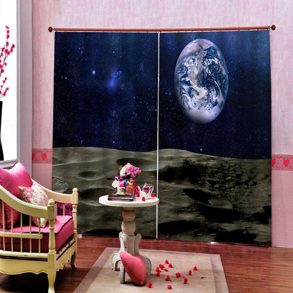 

curtain & drapes modern science fiction earth moon starry sky window po print for living room bedroom blackout indoor decor set