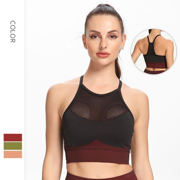 

women's sports underwear jogging bra mesh crop yoga active female black halter corset gym bras vest suit for fitness outfit