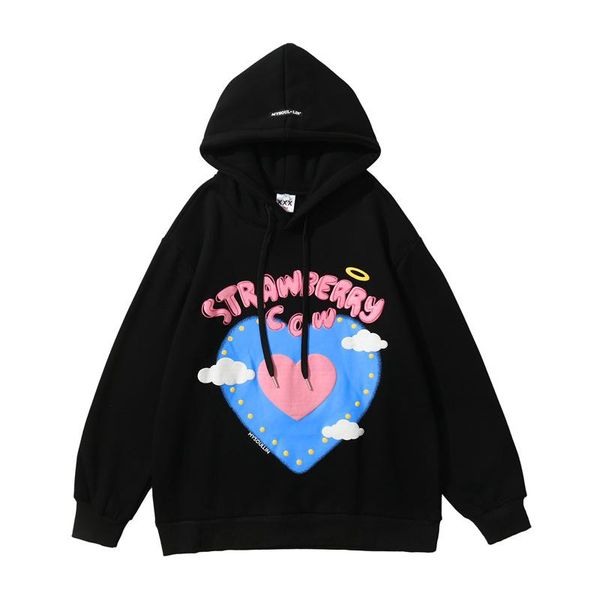 

men's hoodies & sweatshirts 2021 japanese street harajuku love foam print hooded, Black