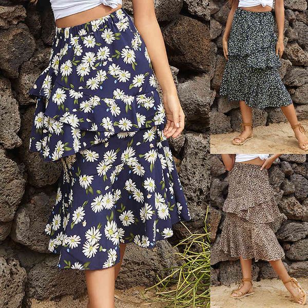 

skirts mid length chiffon with ruffles, Black