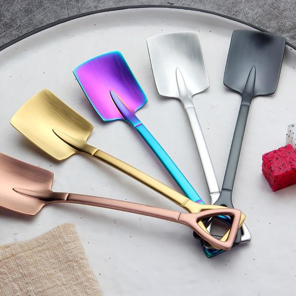 

creative stainless steel iron shovel spoon coffee ice cream afternoon tea dessert long handle kitchen tool spoons