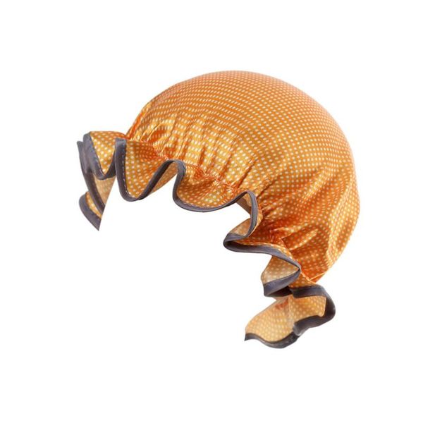 

baby double-deck waterproof dot shower cap satin bathing hat (yellow) caps