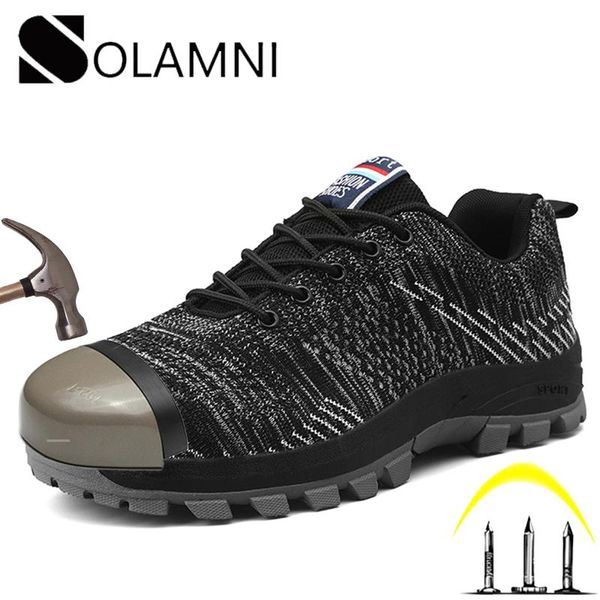 

boots steel toe mens safety work shoes anti-smashing indestructible construction men puncture proof breathable mesh sneakers 46, Black