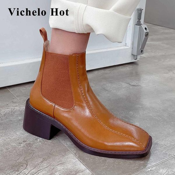 

boots vichelo leisure convenient energy dating punk square toe high heels elastic band elegant lady dress ankle l15, Black