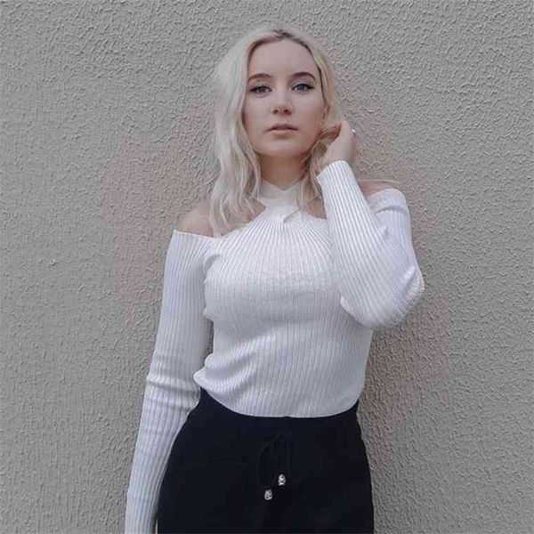 

yedinas knitted sweater famale short women jumper off shoulder harajuku sweaters 2021 korean ladies womens pullovers, White;black