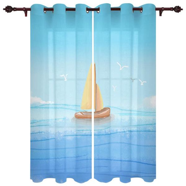 

luxury modern window curtains sea sailing seagull bedroom living room dining decoration translucent beautiful curtain & drapes
