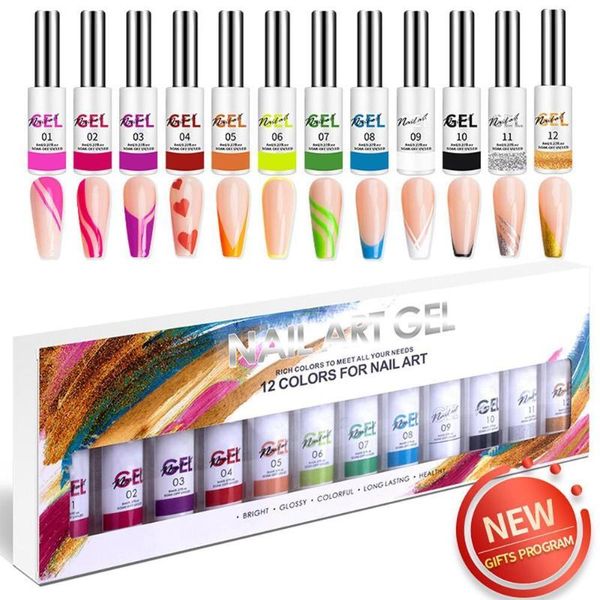 

nail gel art polish kit soak off uv/led semi permanent ink color varnish lacquer salon painting designs 12colors, Red;pink