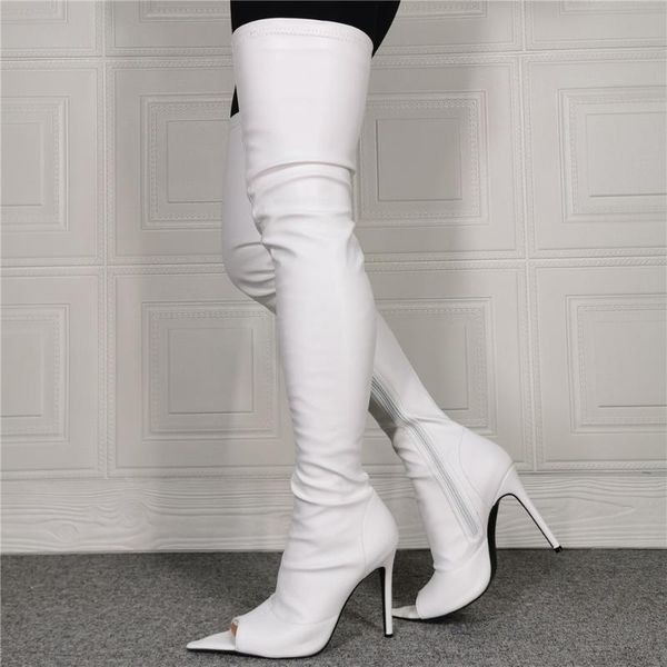 

boots stretchy skintight peep toe women long summer autumn custom wide feet over knee high heels shoes, Black
