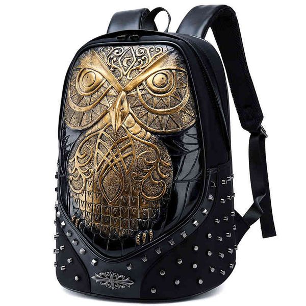 

backpack 3d relief owl cool personality punk street trend pu skin waterproof computer bag