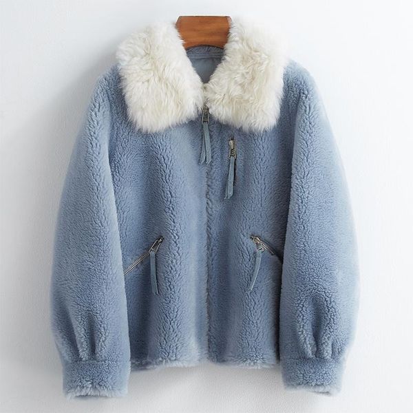 

women's fur & faux kmetram 2021 real coat female sheep shearling jacket autumn winter women clothes korean fashion wool coats my4531, Black