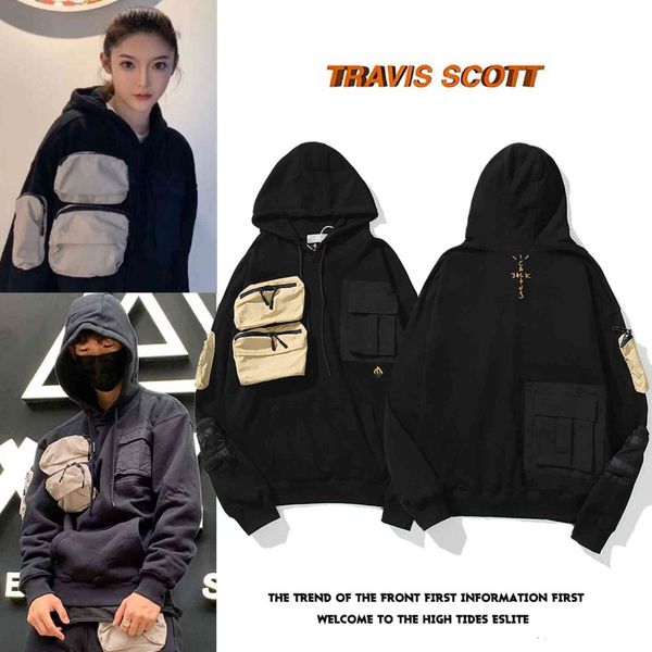 

hoodies travis scott embroidered multi pocket overalls hoodie jacket, Black