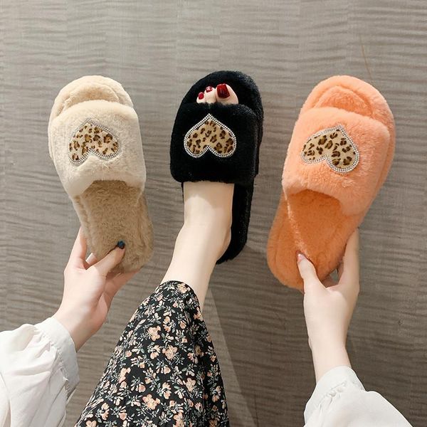 

slippers 2021 fashion home winter shoes for women 3.5cm heel warm flat plus size 41 42 43, Black