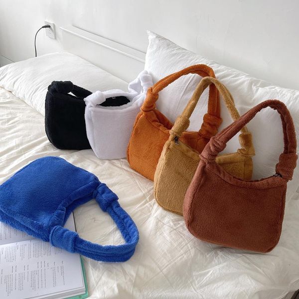 

evening bags fashion winter plush faux fur baguette for women 2021 korean style small underarm shoulder bag candy color tote handbag