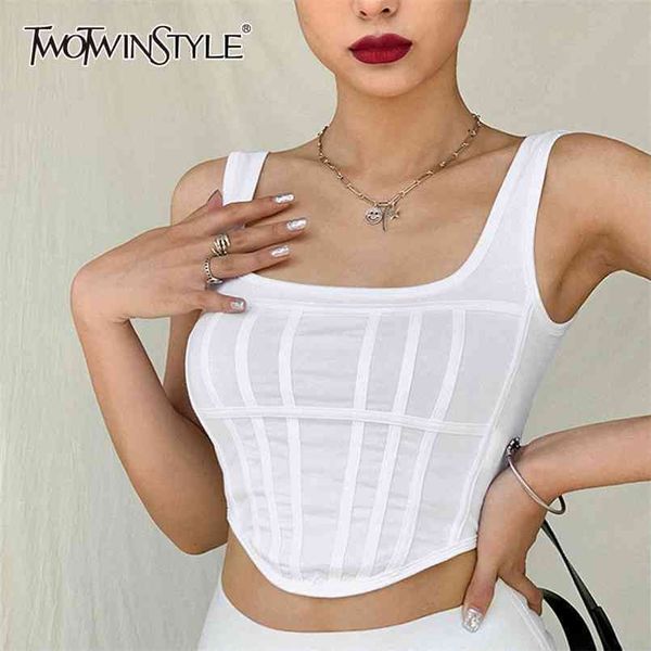 

minimalist basic tank for women square collar sleeveless slim black vest female summer fashion clothing 210524, White