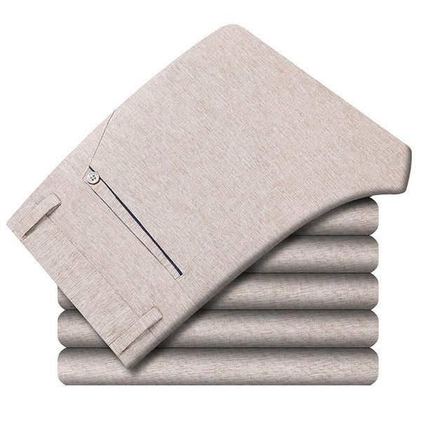 

men's pants suit men linen summer business khaki blue trousers office classic mens formal 2021 fashion plus size 38,1515, Black