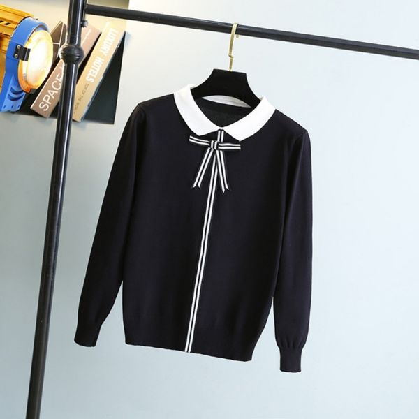 

women's sweaters autumn winter knitted sweater women chic bow tie loose korean affordable personality fashion comfort, White;black