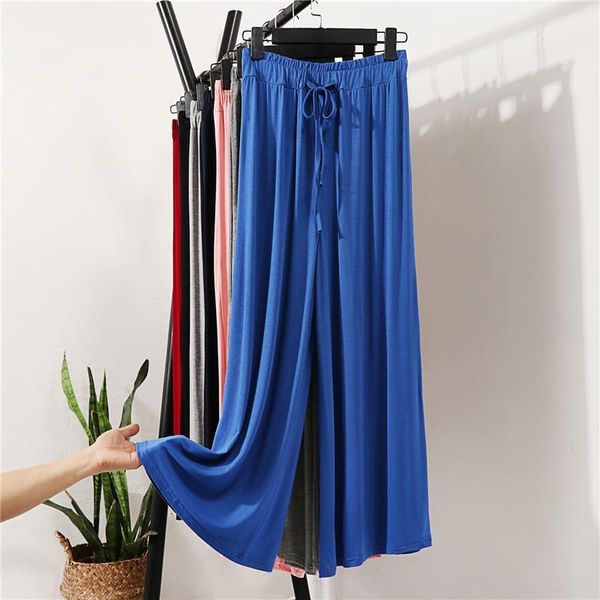 

women's pants & capris 2021 modal casual ice-silk all-match high-waist wide leg females loose office lady ankle-length trousers c161, Black;white