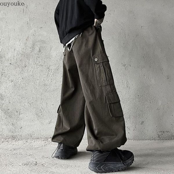 

men's pants cargo man harajuku high street footband day tie wide leg knickerbockers hip hop streetwear skateboard, Black