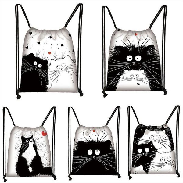 

cute cartoon anime cat pattern drawstring bag women fashion storage shopping teenager girls bookbag kawaii backpack