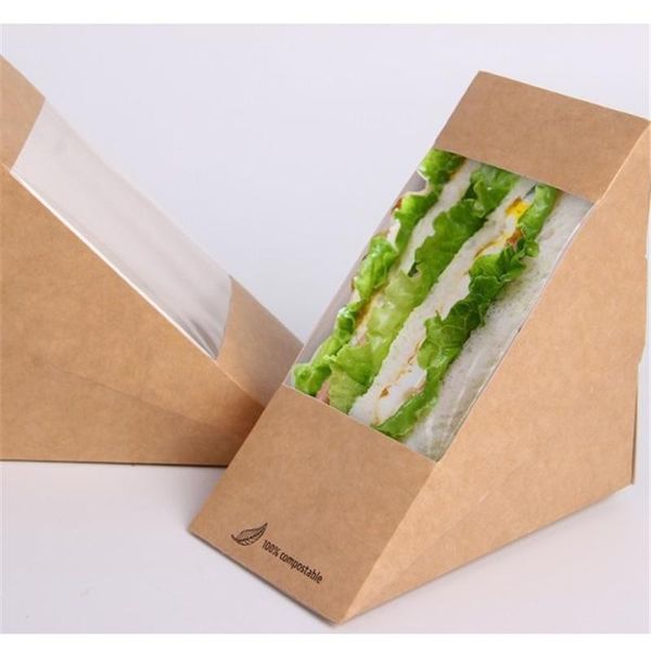

kraft paper sandwich box triangle open window west point bakery packaging packing disposable take out containers