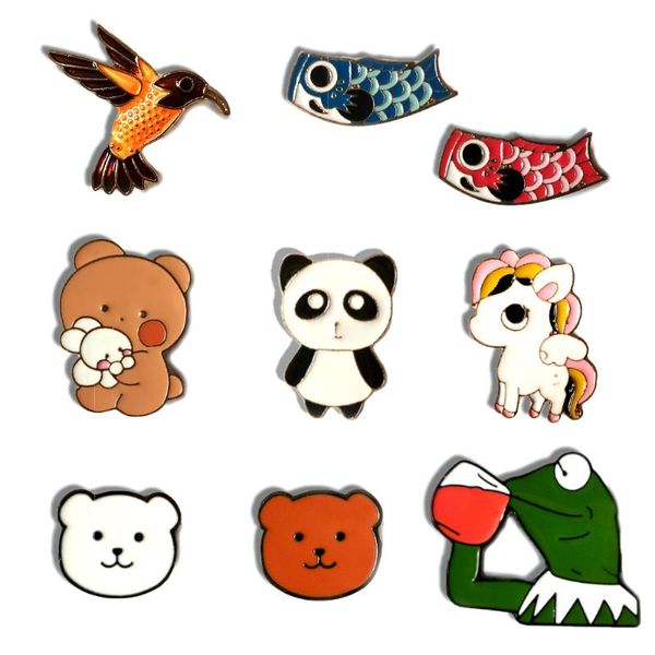 

pins, brooches 9 style animal shirt brooch enamel pins for backpacks panda bear frog horse bird fish lapel pin jewelry badges gift wholesale, Gray