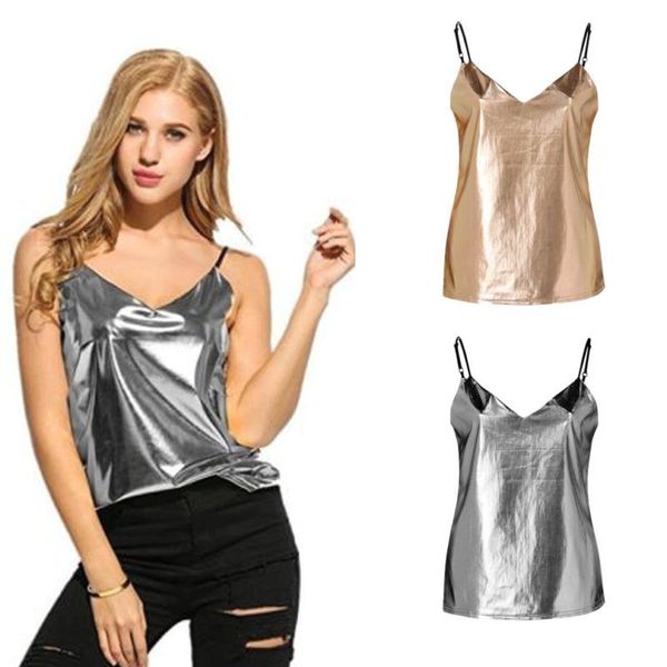 Sexy Gold Gold/Prata Metálico Metalic Scoop Tops Pescoo