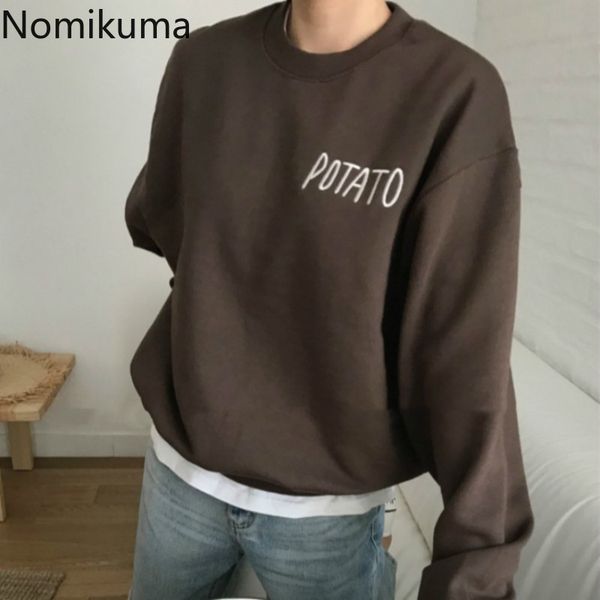 

nomikuma korea causal pullover plus velet sweatshirt autumn winter o-neck hoodies women long sleeve jumpers 6c745 210427, Black