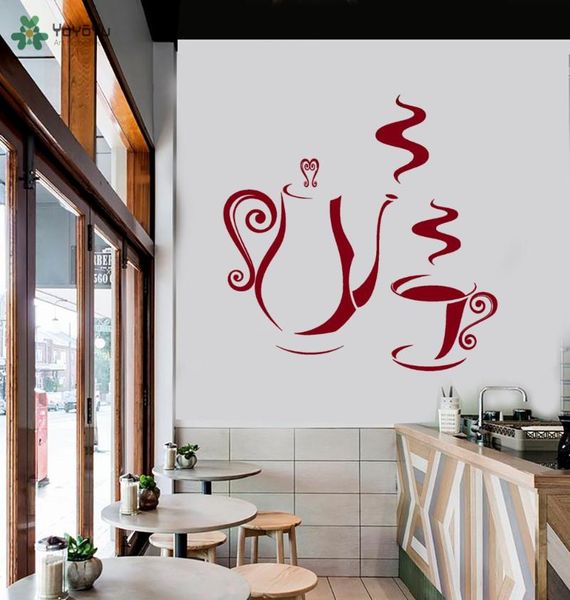 

coffee shop wall stickers cup pot pattern decal kitchen art mural restaurant window decor fashion design sy451