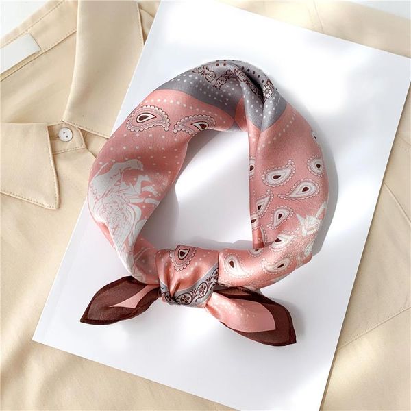 

2021 fashion silk scarf natural square neckerchief women foulard small neck scarves hairband print smooth bandana tie, Blue;gray