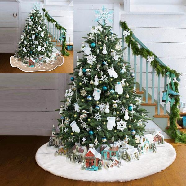 

christmas decorations snow plush tree skirt base floor mat cover xmas merry ornament santa claus deer felt