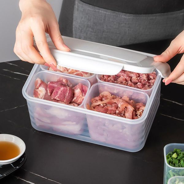 

kitchen storage & organization 4-compartment food containers for meats vegetable with lids reusable pp clear snack box kichen tools moun777