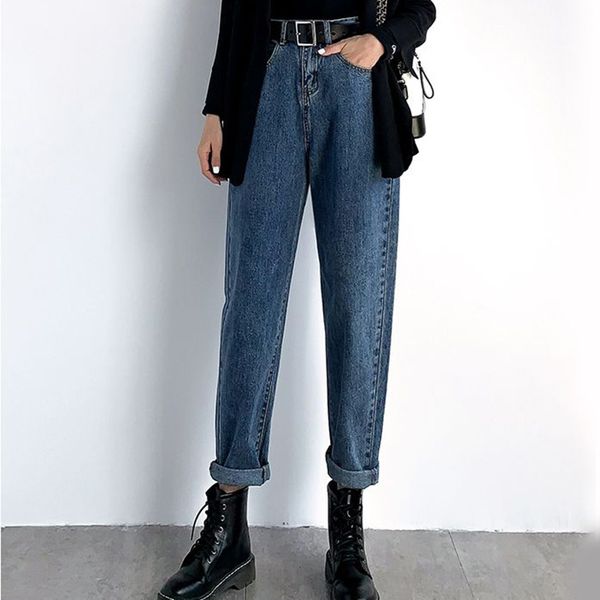 

women jeans plus size s-5xl casual denim pants high waist stright ankle-length pants spring summer blue female 210524