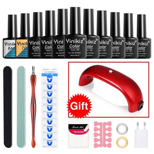 

led lamp+8ml uv nail gel solid color polish glue set potherapy lamp tool diy glue1