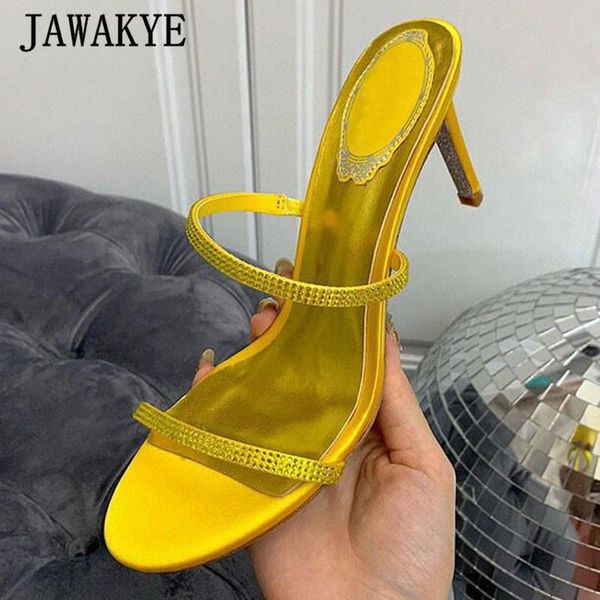 

spring narrow band crystal high heels outdoor dress slippers one strap women sandals open toe stilettos runway mules, Black