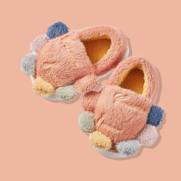 

slipper kids girls winter slippers home shoes children baby boys cartoon indoor warm thick-soled cotton velvet, Black;grey
