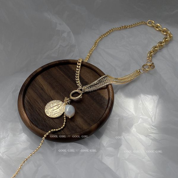 

chain women pendants korean fashion simple personality necklace inlaid with diamond round t-shaped button net red temperament design, Silver
