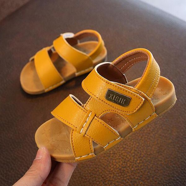 

sandals 2021 summer children boys shoes for kids toddler soft anti-slip beach baby girls pu leather casual flat, Black;red